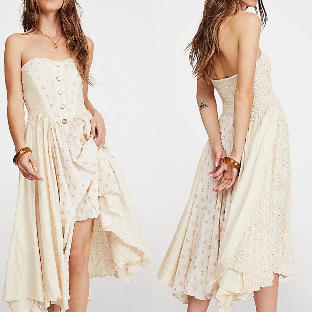 NEW Free People Amanda Strapless Midi Dress $228 - Picture 4 of 13